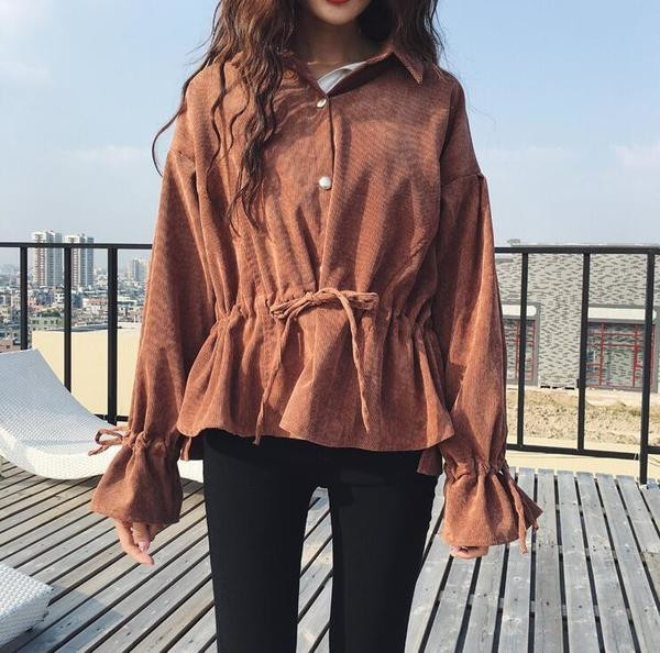 Дамска кадифена рипсена спортно-елегантна риза