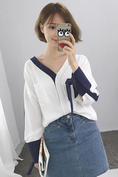 Шикозна дамска риза с V-образно деколте