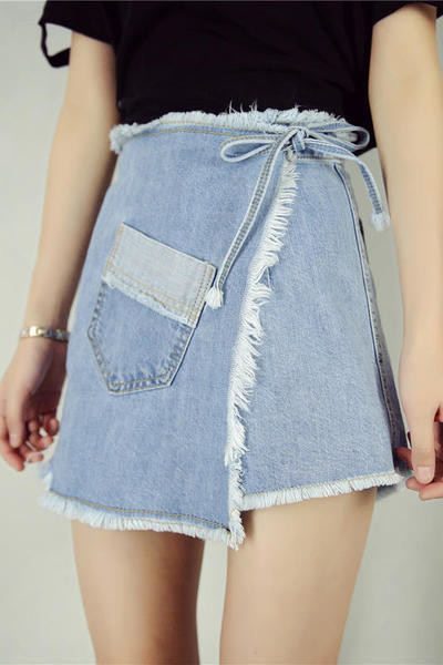 Нова дамска дънкова пола с тънка талия и джоб