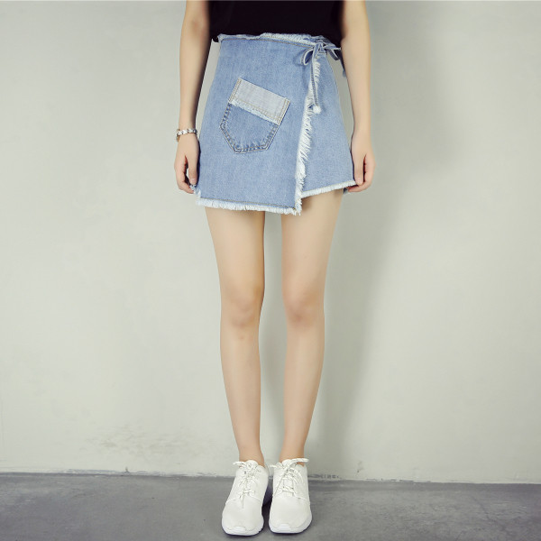 Нова дамска дънкова пола с тънка талия и джоб