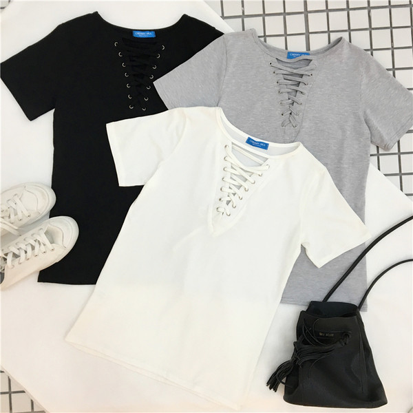 Καθημερινά Κυρίες Μπλούζα με κοντά μανίκια και V-λαιμό με συνδέσεις