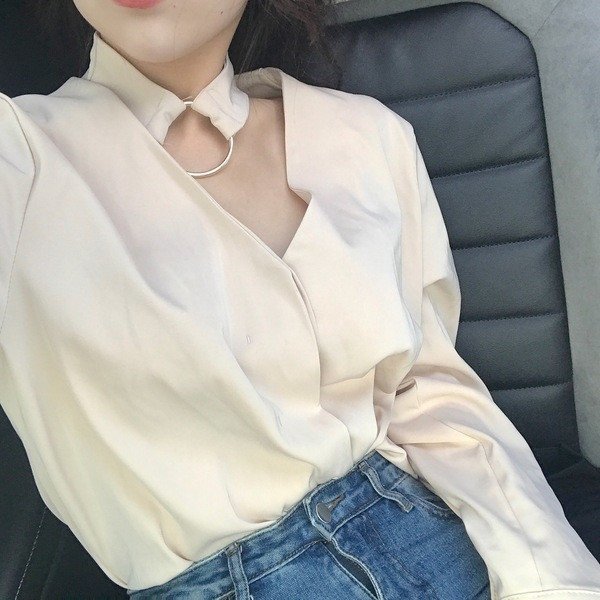 Κομψή γυναικεία μεταξωτό πουκάμισο με μακριά μανίκια σε δύο χρώματα