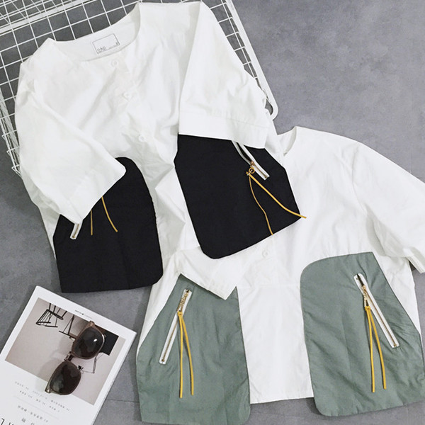 Καθημερινά κυρίες T-shirt με κοντά μανίκια και φερμουάρ και στις δύο πλευρές