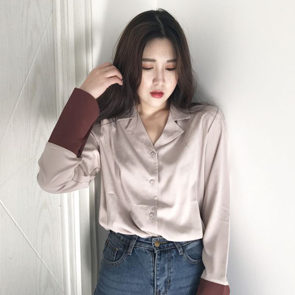 Стилна женска копринена риза с преливащи цветни ръкави