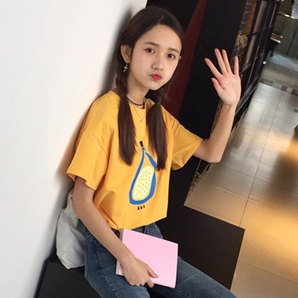 Ежедневна дамска тениска с къс ръкав в бяло и жълто