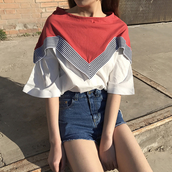 Много интересна дамска ежедневна блуза с широко деколте и ръкави