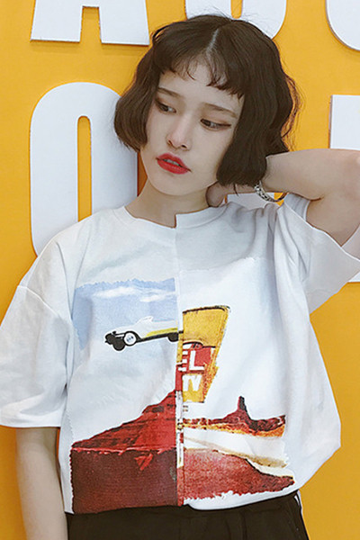 Дълга женска тениска с къс ръкав тип туника