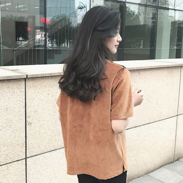 Страхотна кадифена дамска тениска с къс ръкав в два цвята