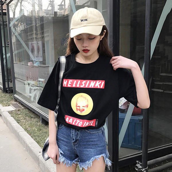 Дамска ежедневна тениска с къс ръкав с щампа в три цвята