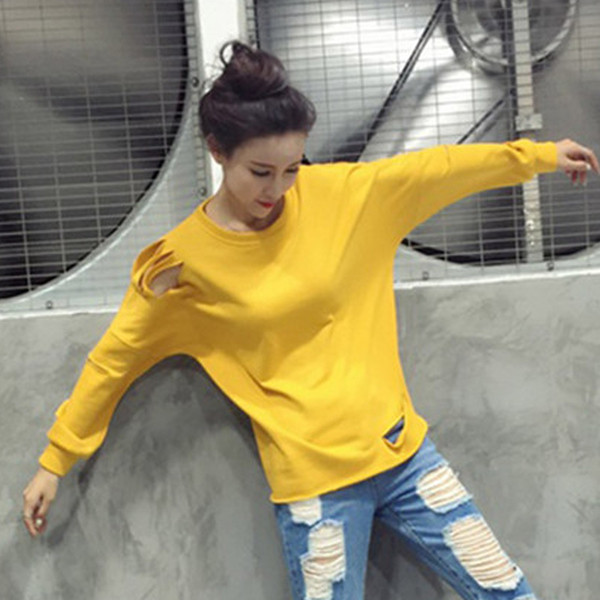 Κυρίες καθημερινή μπλούζα με μακριά μανίκια σχισμένο σε τρία χρώματα