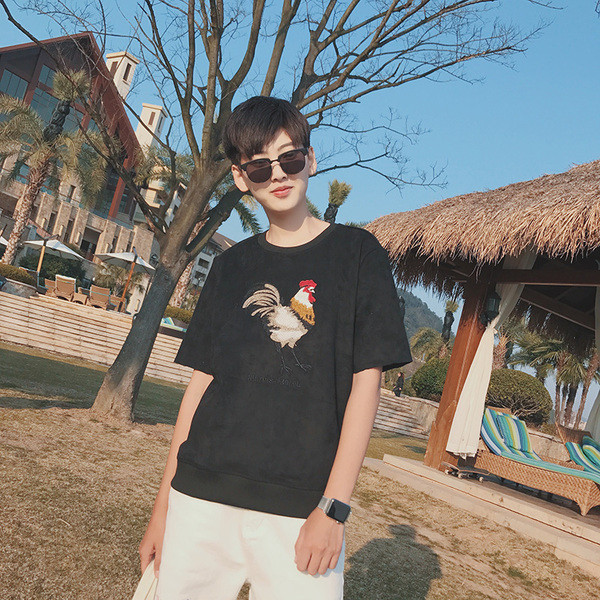 Πολύ όμορφο άθλημα, κομψό ανδρικό T-shirt με κεντημένα κόκορα σε αυτό