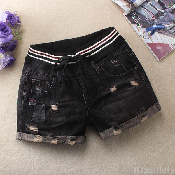 Стилни дамски къси панталони - с ластик, подвити