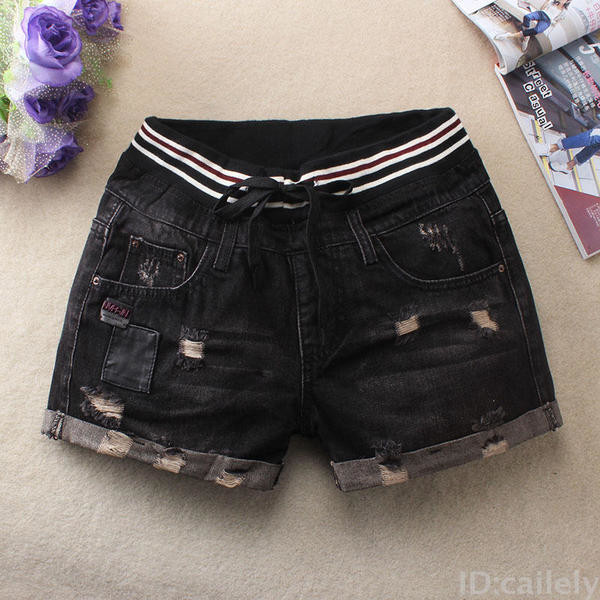 Стилни дамски къси панталони - с ластик, подвити