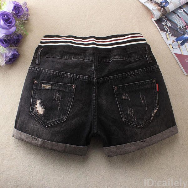 Стилни дамски къси панталони - с ластик, подвити