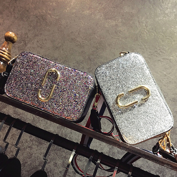 Εξαιρετικά κομψό κυρίες βραδινή τσάντα με λαμπερά μπροκάρ μακρύ χερούλι και ιμάντα ώμου