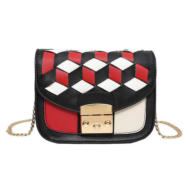 Δερμάτινη τσάντα με λαβή πάνω από τον ώμο σε δύο χρώματα με χρυσό κούμπωμα