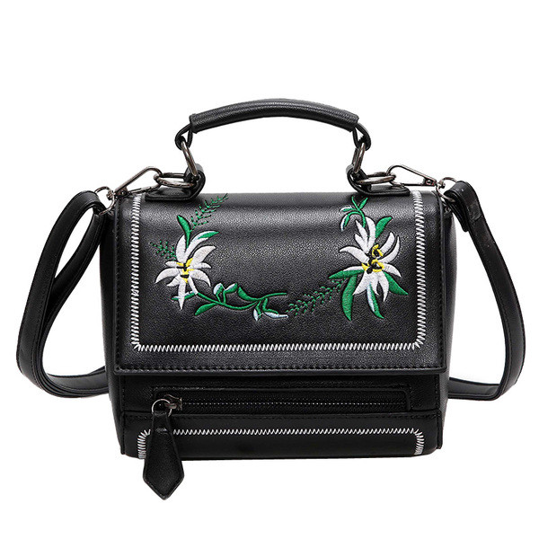 δερμάτινη τσάντα με κέντημα λουλούδια