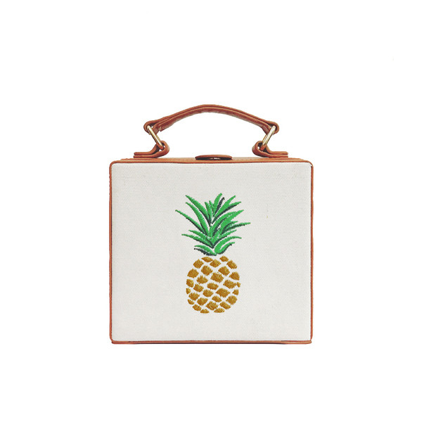 Ένα μεγάλο τύπου χαρτοφύλακα δερμάτινη τσάντα με κέντημα ανανά