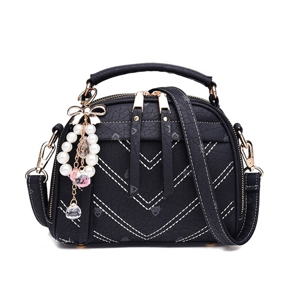 Υπερβολικό τσάντα με ενδιαφέρουσες χάντρες κρέμονται - λευκό και γκρι