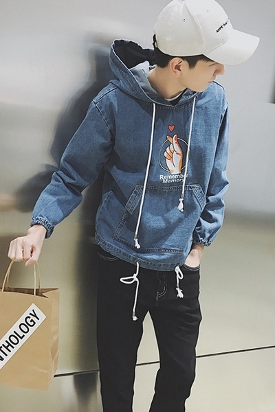 Εξαιρετικό κομψό τζην φούτερ με κουκούλα και κορδόνια