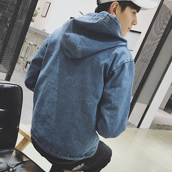 Εξαιρετικό κομψό τζην φούτερ με κουκούλα και κορδόνια