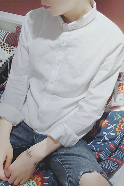 Ανδρικό λευκό σπορ-κομψό πουκάμισο με κολάρο