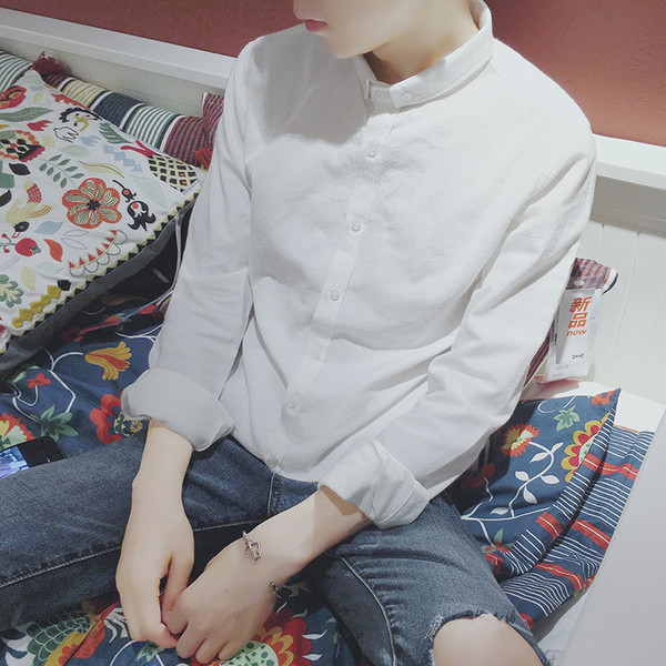 Ανδρικό λευκό σπορ-κομψό πουκάμισο με κολάρο