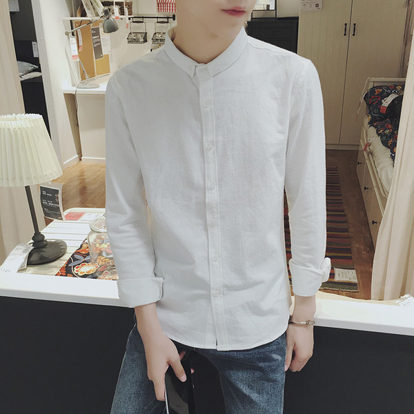 Ανδρικό λευκό σπορ-κομψό πουκάμισο με κολάρο