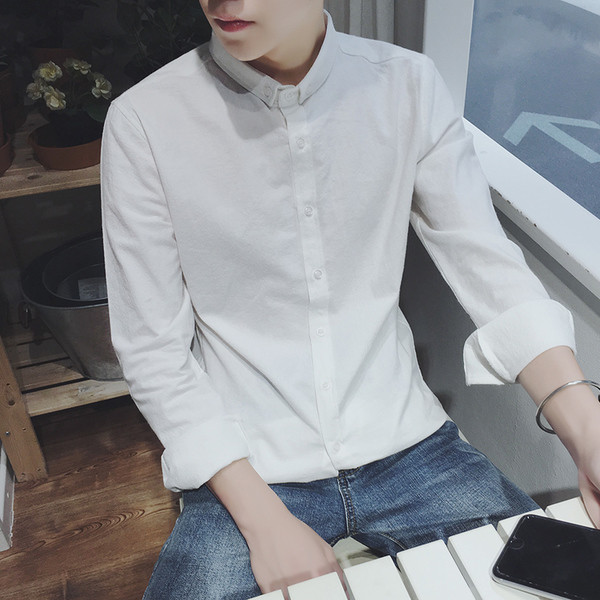 Ανδρικό λευκό σπορ-κομψό πουκάμισο με κολάρο