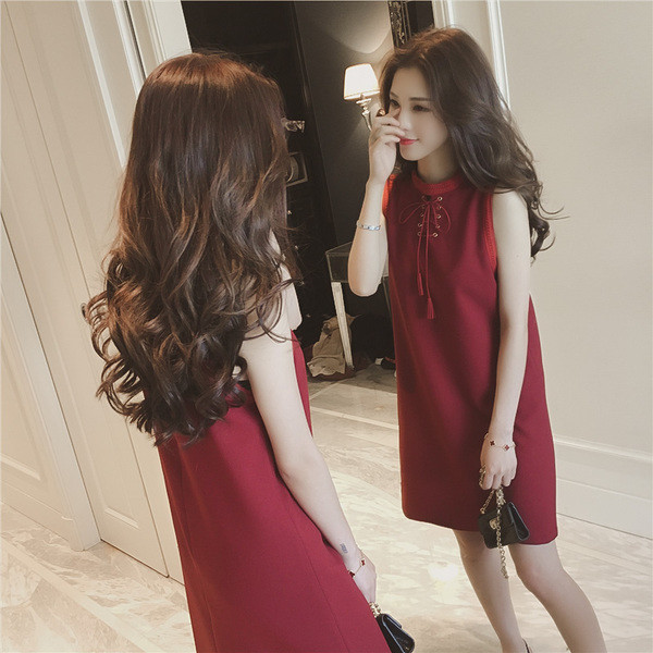 Μεγάλη κυρίες φόρεμα με δεσμούς λαιμό σε δύο χρώματα