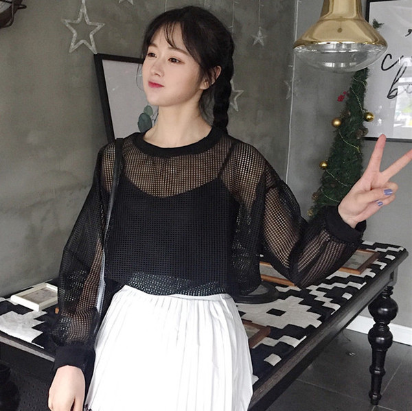 Πλέγμα κυρίες μακρύ μπλούζα με μακριά μανίκια