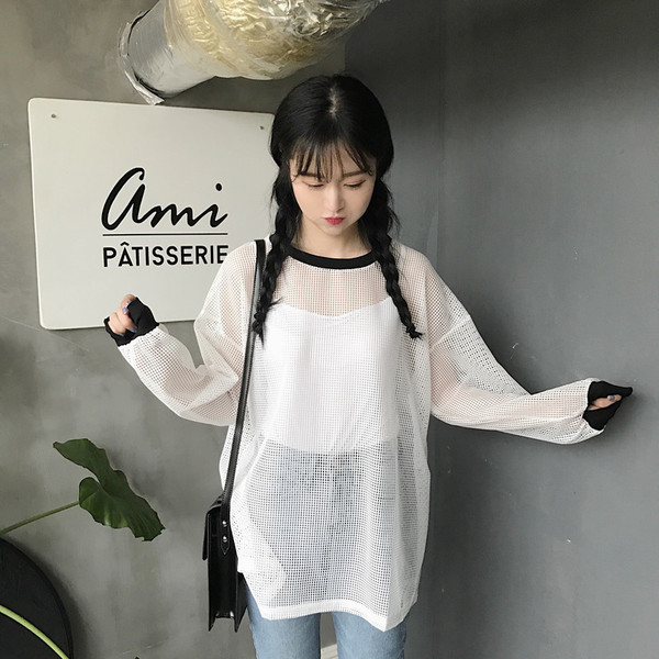 Πλέγμα κυρίες μακρύ μπλούζα με μακριά μανίκια