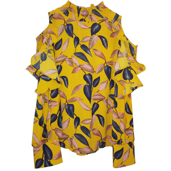 Μοτίβο μπλούζα με μακριά μανίκια και γυμνά ώμου