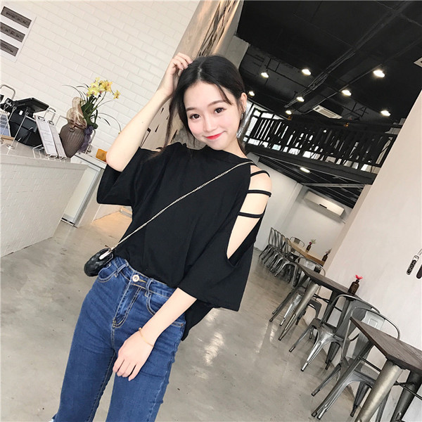 Καθημερινά μπλούζα σε δύο χρώματα με ιμάντες στα μανίκια και ένα ώμο