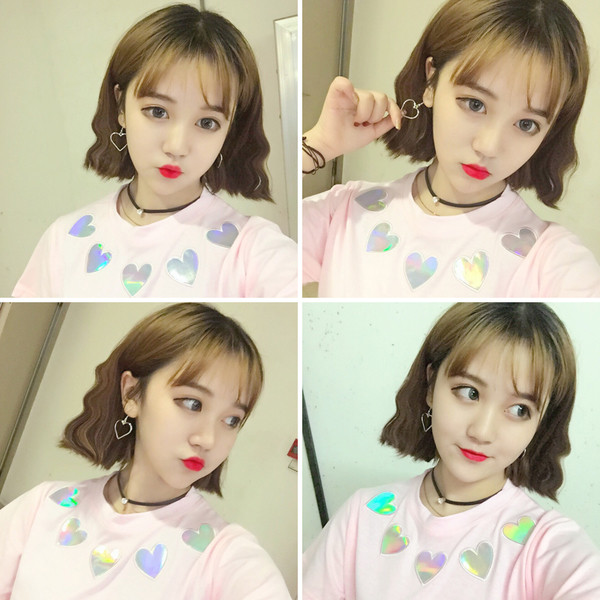 Καθημερινά μπλούζα με κοντά μανίκια και λαμπερό καρδιές λαιμό