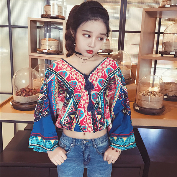 Μεγάλη Κυρίες Μπλούζα με μακριά φαρδιά μανίκια, V-neck