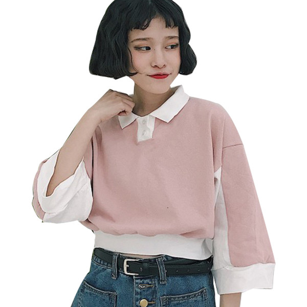 Ежедневна дамска блуза с дълъг широк ръкав и малка якичка