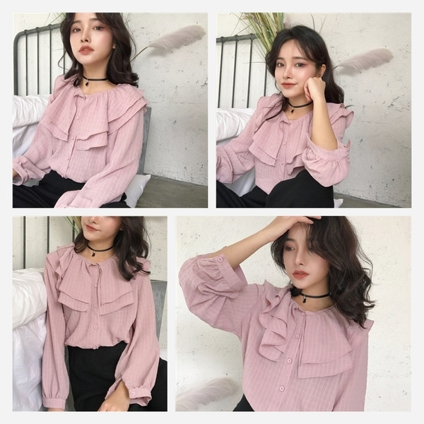 Πολλά φρέσκα κυρίες πουκάμισο με μακριά φαρδιά μανίκια σε δύο χρώματα