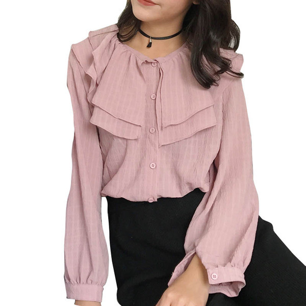 Πολλά φρέσκα κυρίες πουκάμισο με μακριά φαρδιά μανίκια σε δύο χρώματα