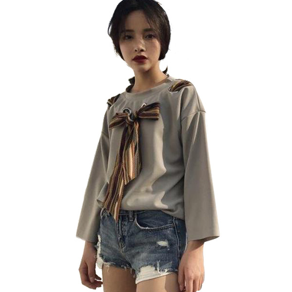 Μπλούζα με μακριά μανίκια και κορδέλα κατάλληλο για καθημερινή