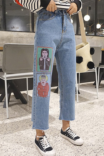 Εξαιρετικά κομψά γυναικεία τζιν με ρετρό μοτίβο και εικόνες