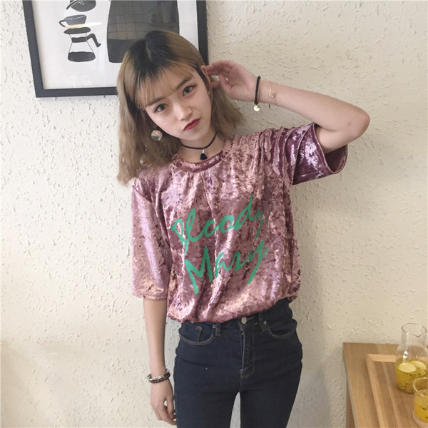 Πολλά φρέσκα βελούδο κυρίες μπλούζα με κοντά μανίκια