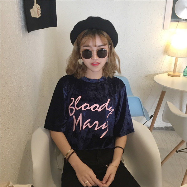 Πολλά φρέσκα βελούδο κυρίες μπλούζα με κοντά μανίκια