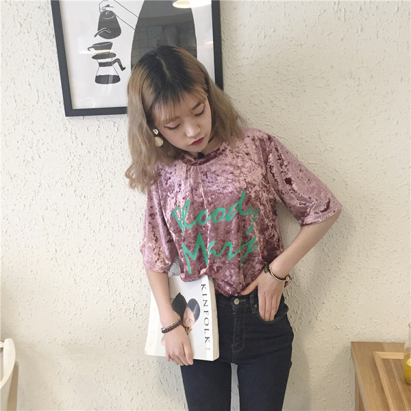 Πολλά φρέσκα βελούδο κυρίες μπλούζα με κοντά μανίκια