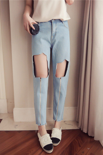 "Boyfriend'' дамски дънки с скъсани мотиви и много интересни ципове