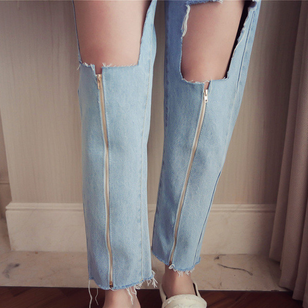 "Boyfriend'' дамски дънки с скъсани мотиви и много интересни ципове