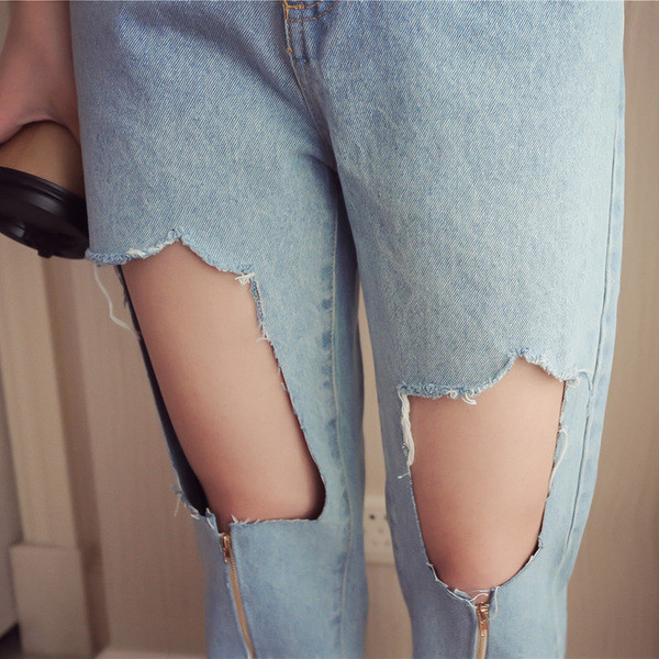 "Boyfriend'' дамски дънки с скъсани мотиви и много интересни ципове