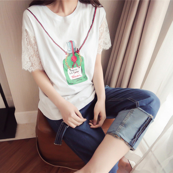 Μοναδικό κυρίες μακρύ μπλούζα με μανίκια δαντέλα και απλικέ