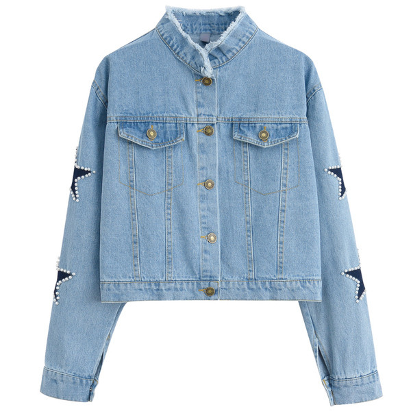 τζιν μπουφάν πολλές σύγχρονες γυναίκες με μαργαριτάρι αστέρια στα μανίκια