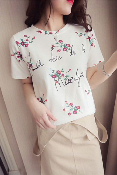 Μεγάλη μπλούζα με κοντά μανίκια άνθος σε δύο χρώματα